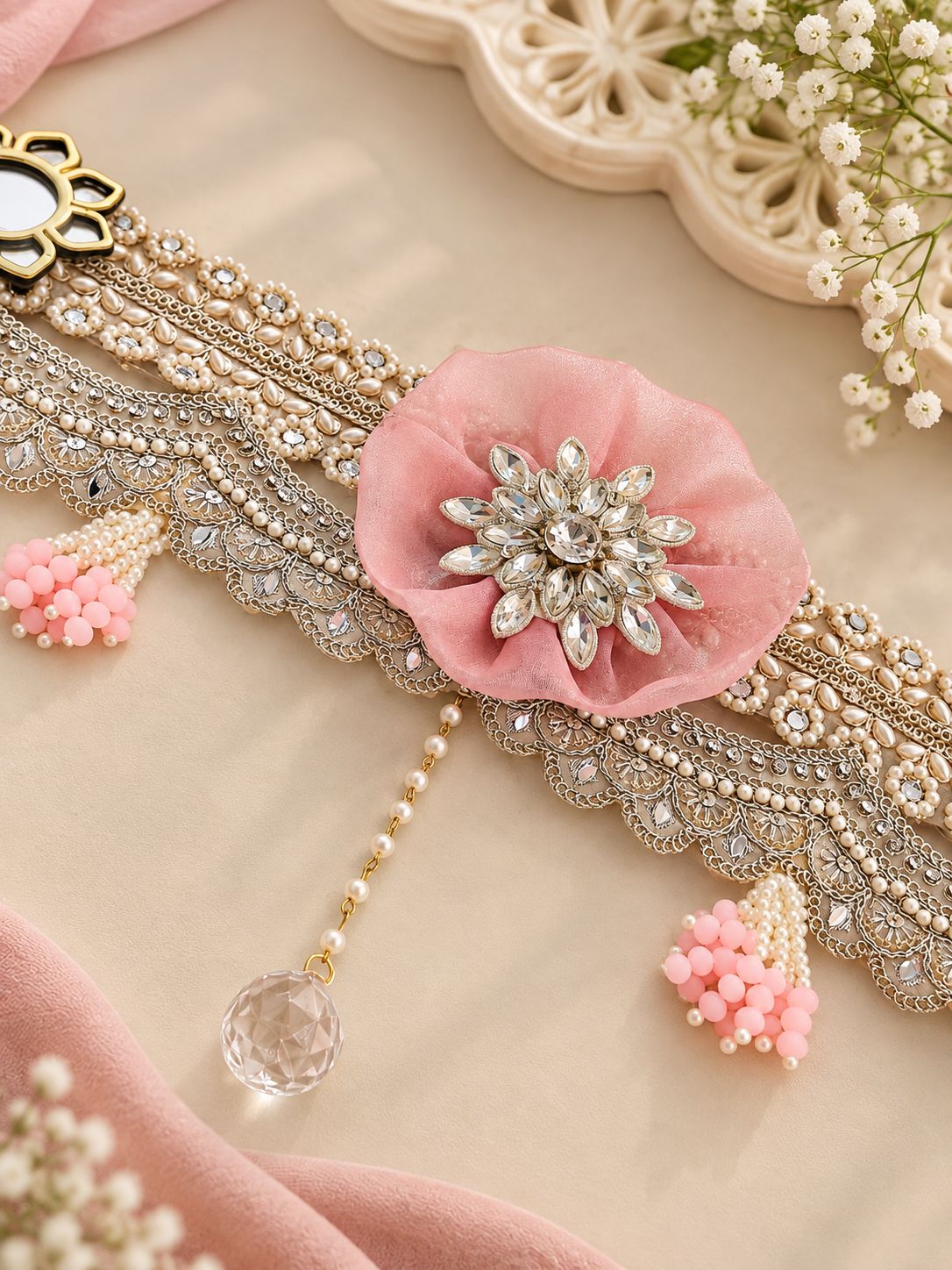 Beautifully  Bandarwal crafted with soft organza flowers, pearls, sequins, mirrors and sparkling crystals.     CODE:PCK