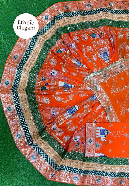 Designer 4 Meter Gher Rajasthani Poshak – Vintage Boutique Georgette Lehenga Suit with Heavy Odhani