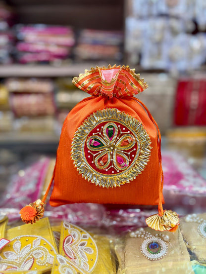 Dupion Silk Handcrafted Sagun Potli Bags – Beautiful Handwork Gift Pouches (Pack of 6, Size 7x9 Inch)