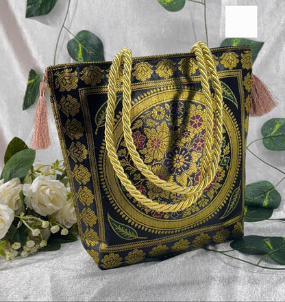 Banarasi Silk brocade Ethnic hand bag zari woven   pack of 2         size 10/10*inch
