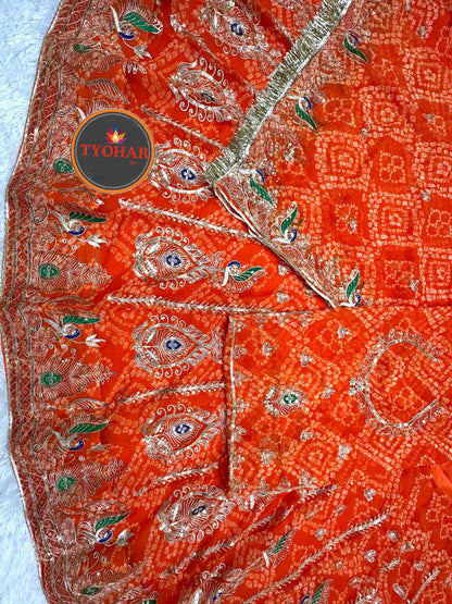 Designer 4 Mtr Gher Vintage Chunnari Rajputi Poshak | Georgette Zari Work Wedding Outfit CODE : SHR