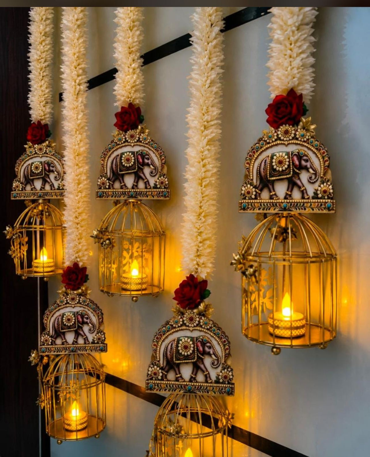 Handcrafted Elephant Metal Cage Hanging Lantern – Traditional Festive Home Decor pair