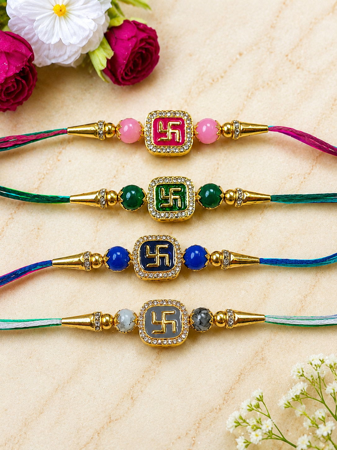 Raksha Kavach diamond stone Swastik Rakhi 💫(pack of 1)