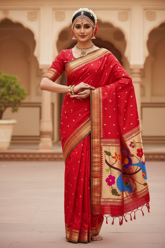 Yeola Fancy Paithani Silk Saree – Pure Handloom Silk with Shoulder Butti & Silk Mark