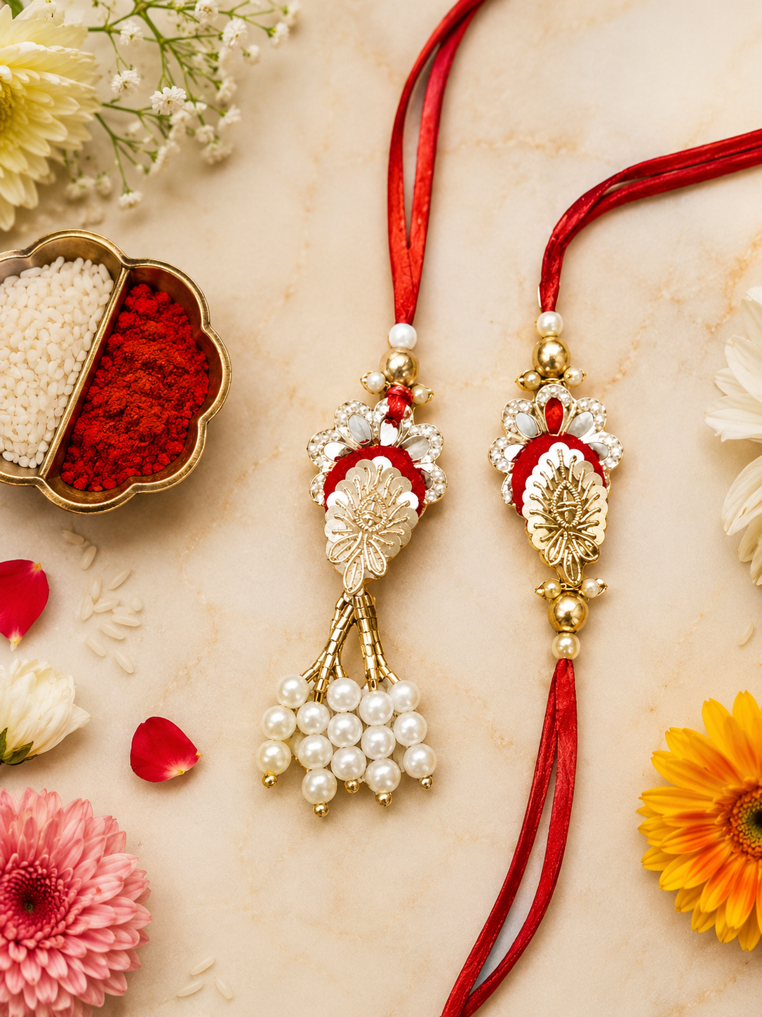 Sparkling Red Sequin Rakhi Bhaiya Bhabhi Set