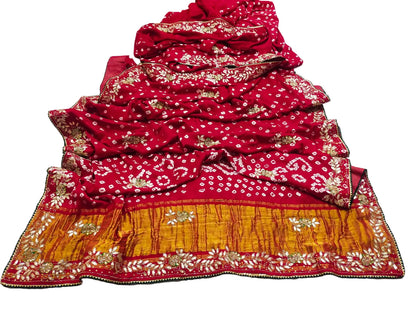 Pure Modal Gajji Silk Jaipuri Bandhej Saree – Boutique Handwork Designer Saree