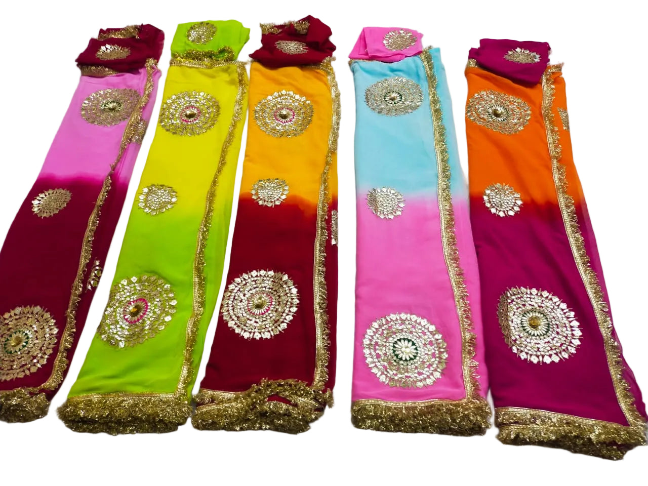 Boutique Designer Chiffon Gota Patti Saree – Multi Colour Buti Work with Contrast Blouse