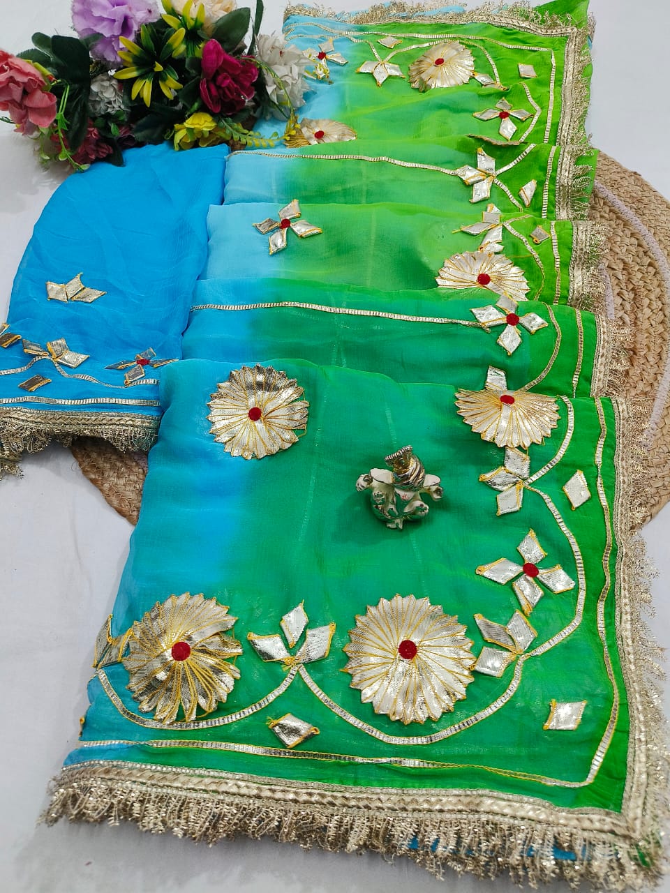 Pure Najmeen Chiffon Saree with Floral Gota Patti Work – Heavy Fancy Designer Saree