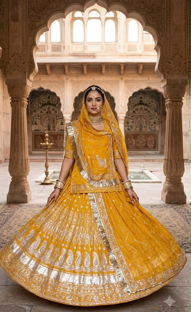 CREPSILK Fabric with Humarai pure Odhani  VINTAGE STYLE Barik Zari Sequence work Rajasthani Poshak