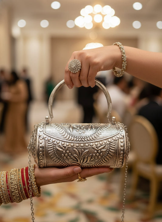 Barrel Royale Silver Clutch