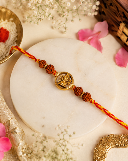 Ganpati Rudraksha Auspicious Golden Rakhi ( Pack of 1 Rakhi)  Arriving soon
