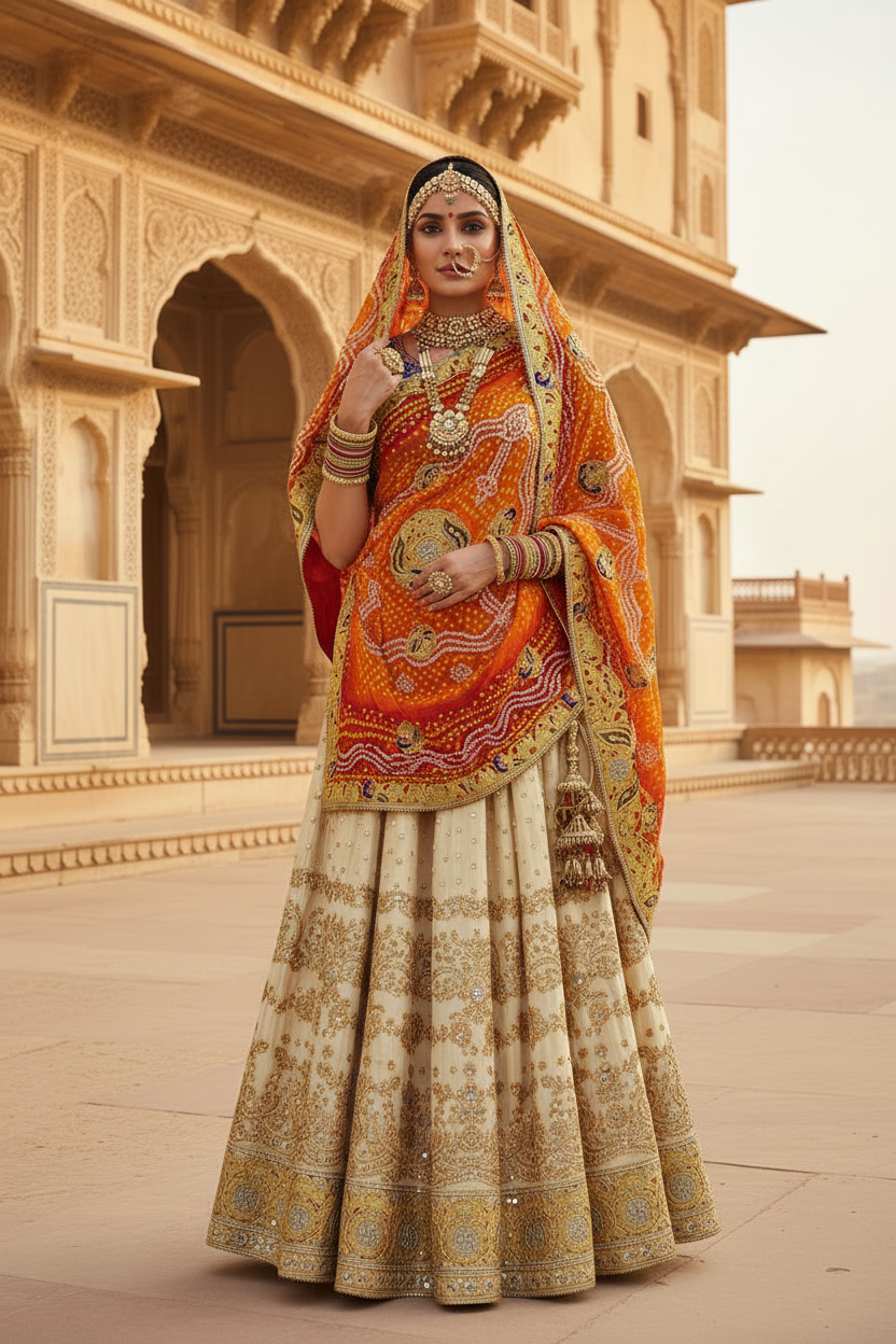Traditional Pure Gajji Silk Kolkata Handmade Pilla Chunri with Bandhani & Zardosi Work