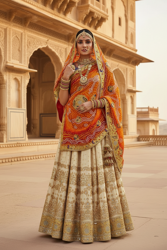 Traditional Pure Gajji Silk Kolkata Handmade Pilla Chunri with Bandhani & Zardosi Work