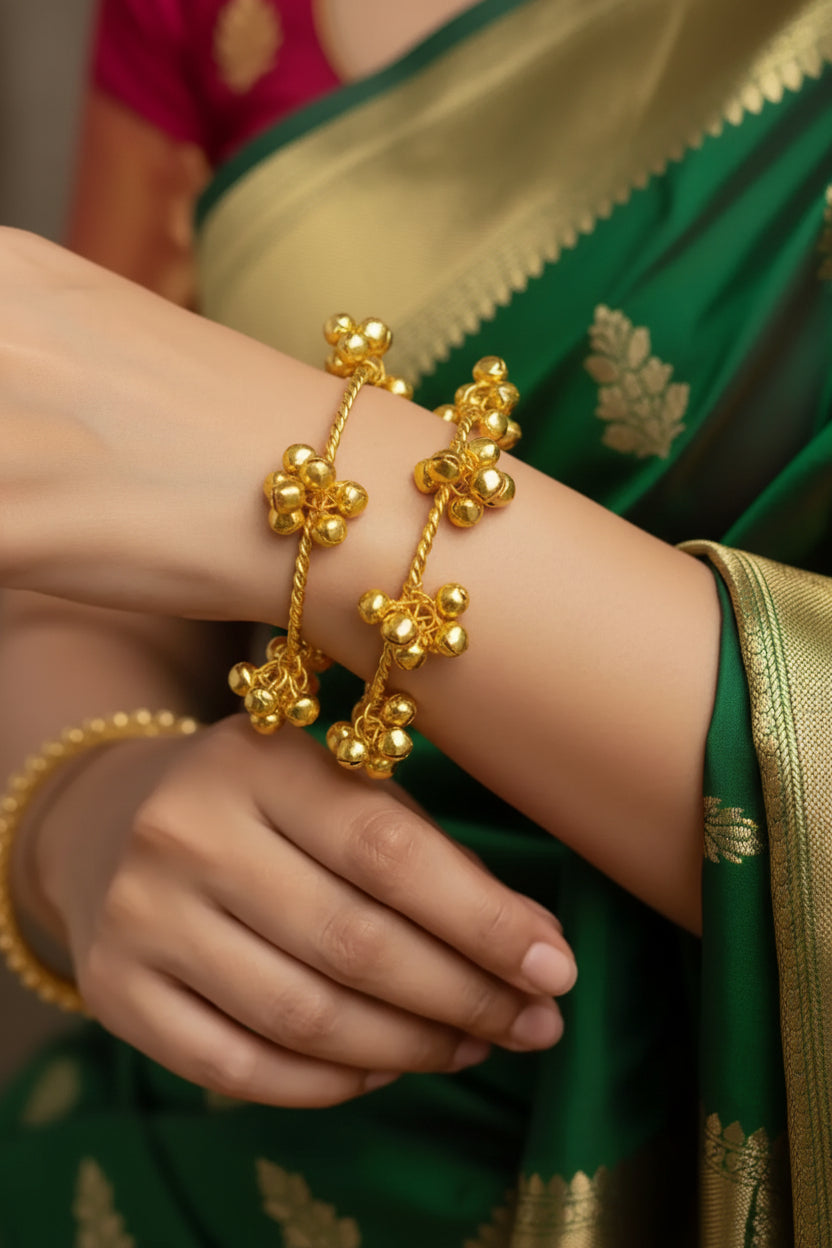 Kashmiri Gold-Toned Bangles with Ghungroo Charms | Traditional Indian Festive & Bridal Jewellery