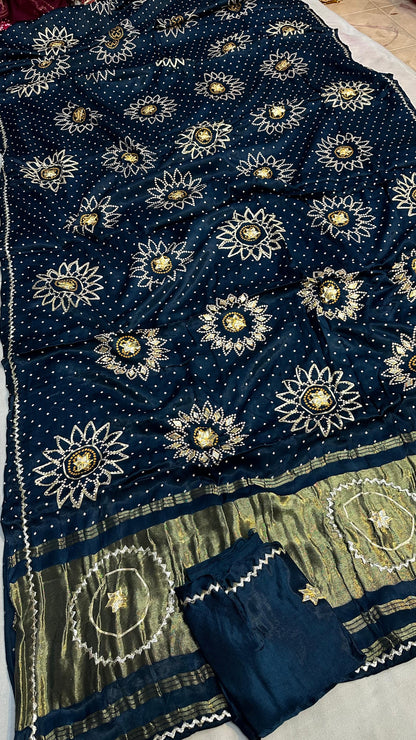 Pure Modal Gajji Silk Saree with Kachi Gota Patti Handwork – Designer Traditional Saree
