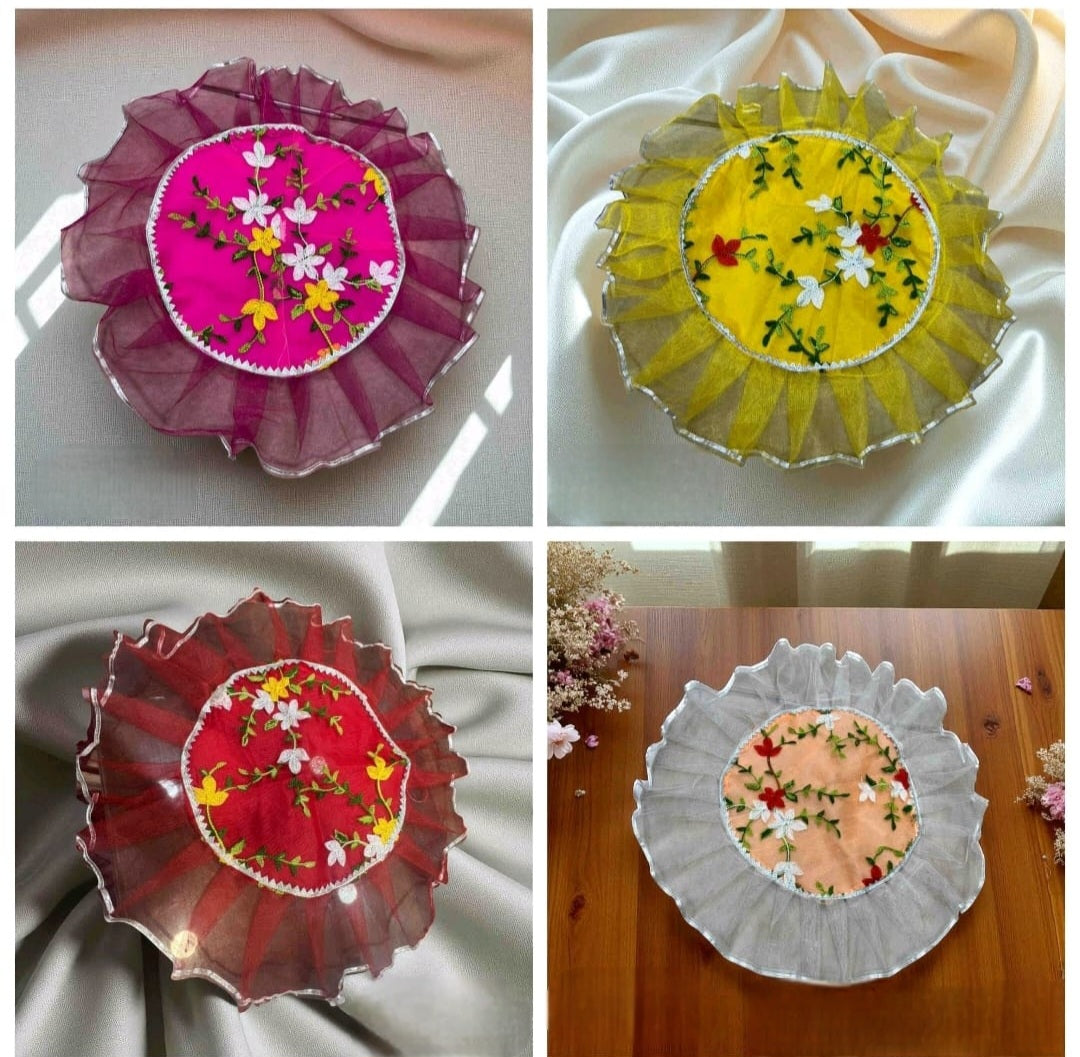 Handembroidery Beautiful Thalpose/Thali Cover  color Red Yellow pink