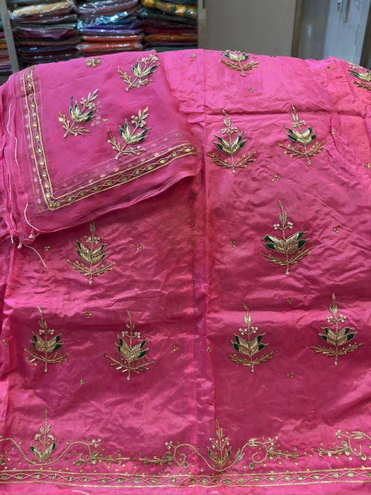 Upada silk Pyor odhna Hevy Dabka  Jardoji handwork Rajasthani poshak