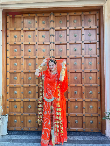 Bridal Zardozi Kundan Rajputi Poshak – Pure Hamrahi Odhni with Hand Dabka & Aari Work