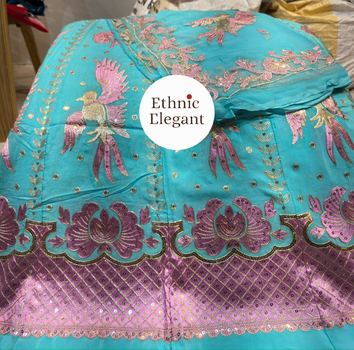 Luxury Natural Silk Rajputi Poshak Set | Heavy Patch Work & Handwork Odhna | Premium Ethnic Dress