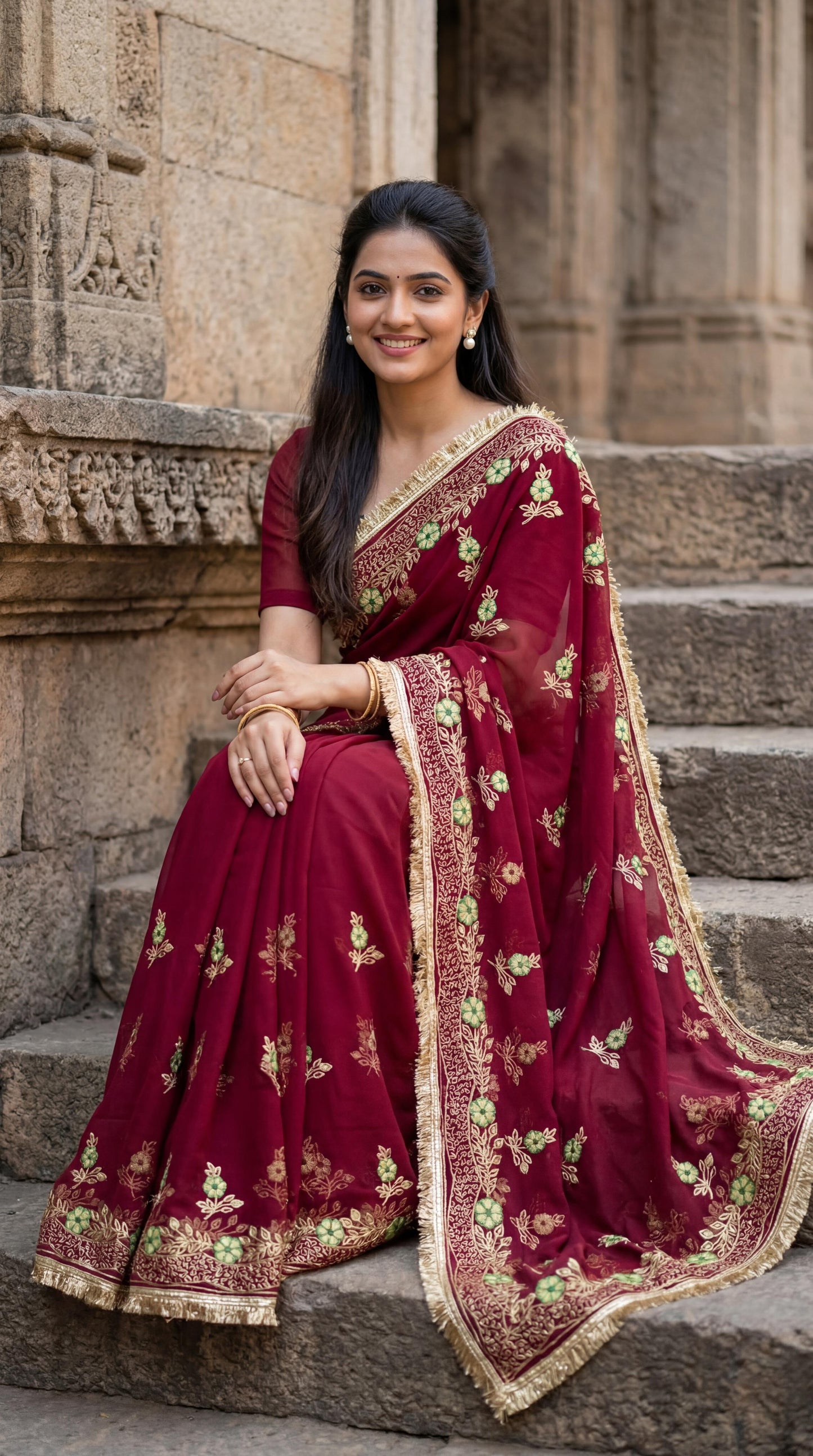 Thakurji Georgette Saree with Kasab Work | Rajwadi Traditional Designer Saree