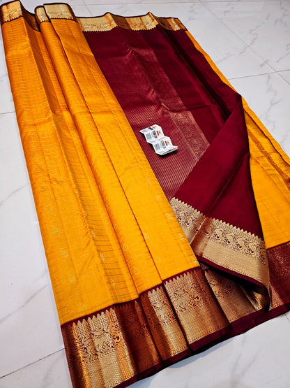 Pure Kanjivaram Silk Saree with Fancy Gap Border – Kanjipuram Silk Mark Certified