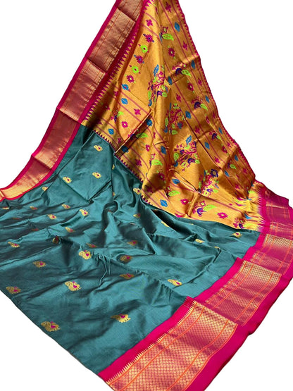 Kadiyal Border Peacock Design Pure Silk Paithani Saree | Wedding & Festive Wear