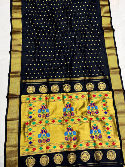 Pure Silk Handwoven Paithani Saree – Kalanjali All Over Butta with Contrast Blouse