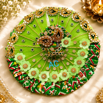 Tyohar pecial al handcrafted peacock 🦚 green heavy patola designer ladoo Gopalji Poshak with pagri 🌹