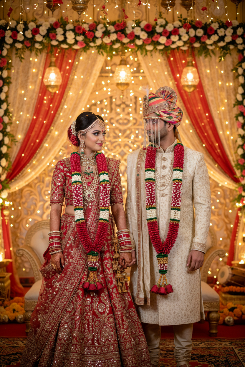 Rose & Mogra Jaimala Pair | Fresh Flower Bridal Wedding Garland