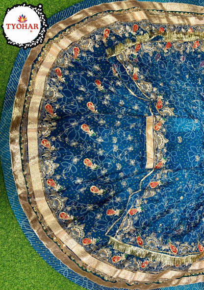Rai Bandhej Multishaded Boutique Zari Work Poshak – Vintage Rajputi Style with Gota Patti