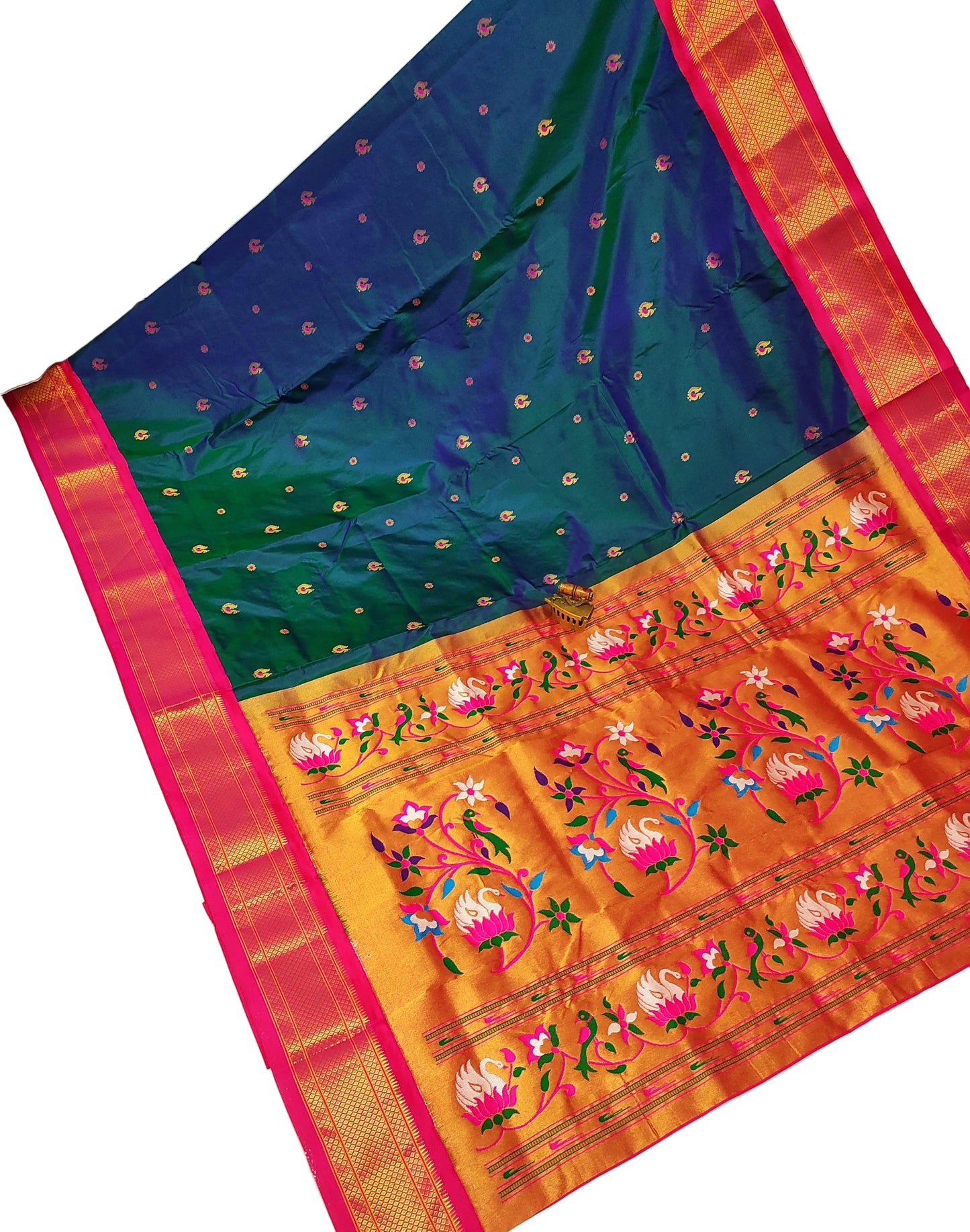 Majestic Karnful Peacock Kadiyal Pure Silk Paithani Saree | Luxury Designer Paithani
