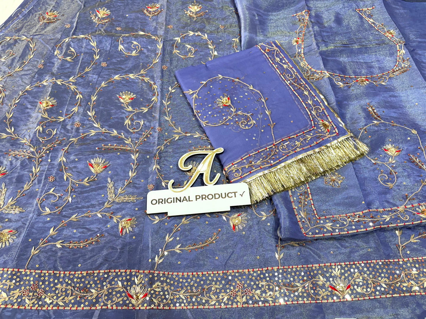 Elegant Jardozi Handwork Thakurji Poshak | Tissue Fabric with Pure Odhna
