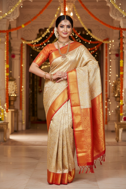 Kanchipuram Pure Silk Handloom Floral Bridal Saree Silk Mark Certified | Pure Pattu Wedding Saree