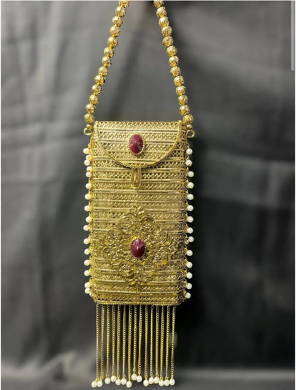 Elegant Partywear Brass Metal Mobile Bag for Women | Designer Ethnic Mobile Purse for Weddings & Festive Occasions