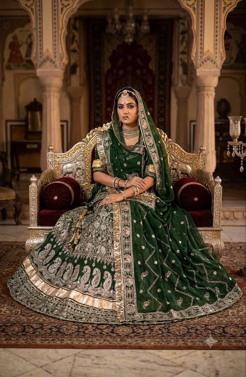 CREPSILK Fabric with Humarai pure Odhani  VINTAGE STYLE Barik Zari Sequence work Rajasthani Poshak
