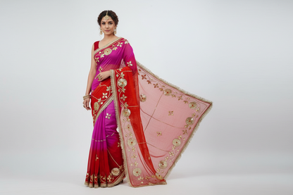 Pure Najmeen Chiffon Saree with Floral Gota Patti Work – Heavy Fancy Designer Saree