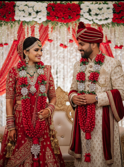 Fresh Flower Fancy Wedding Garland Varmala Pair for Bride & Groom – 5.5 ft