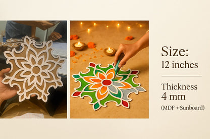 Rangoli Stencil Combo Pack – 12" Inch Reusable Wooden MDF Designs pack of 4