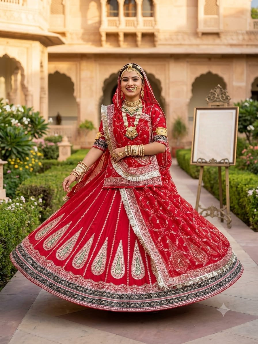 Royal Designer Rajputi Poshak with 4 MTR Full Gher Lehenga