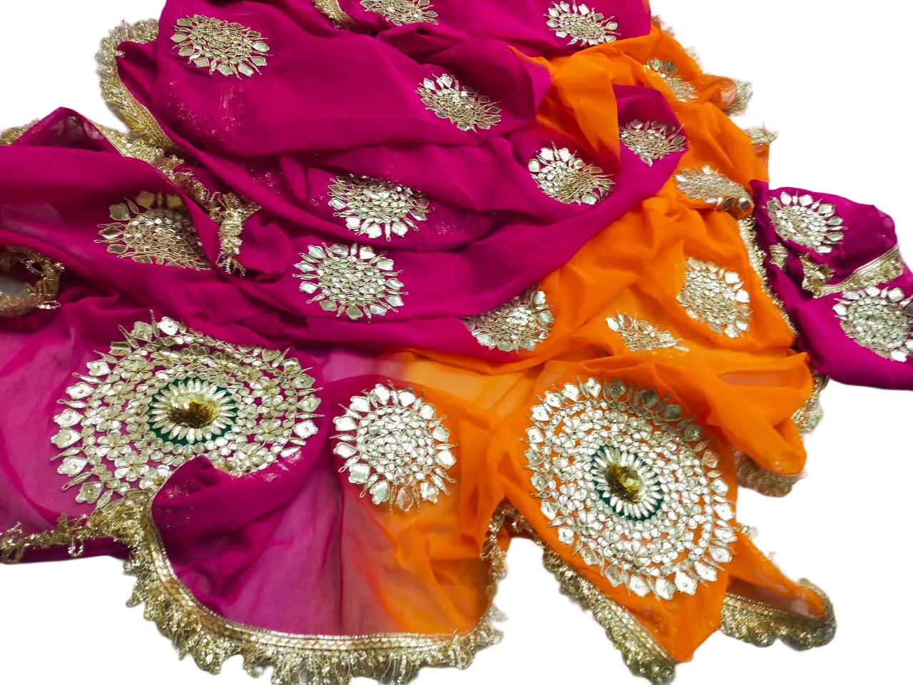 Boutique Designer Chiffon Gota Patti Saree – Multi Colour Buti Work with Contrast Blouse