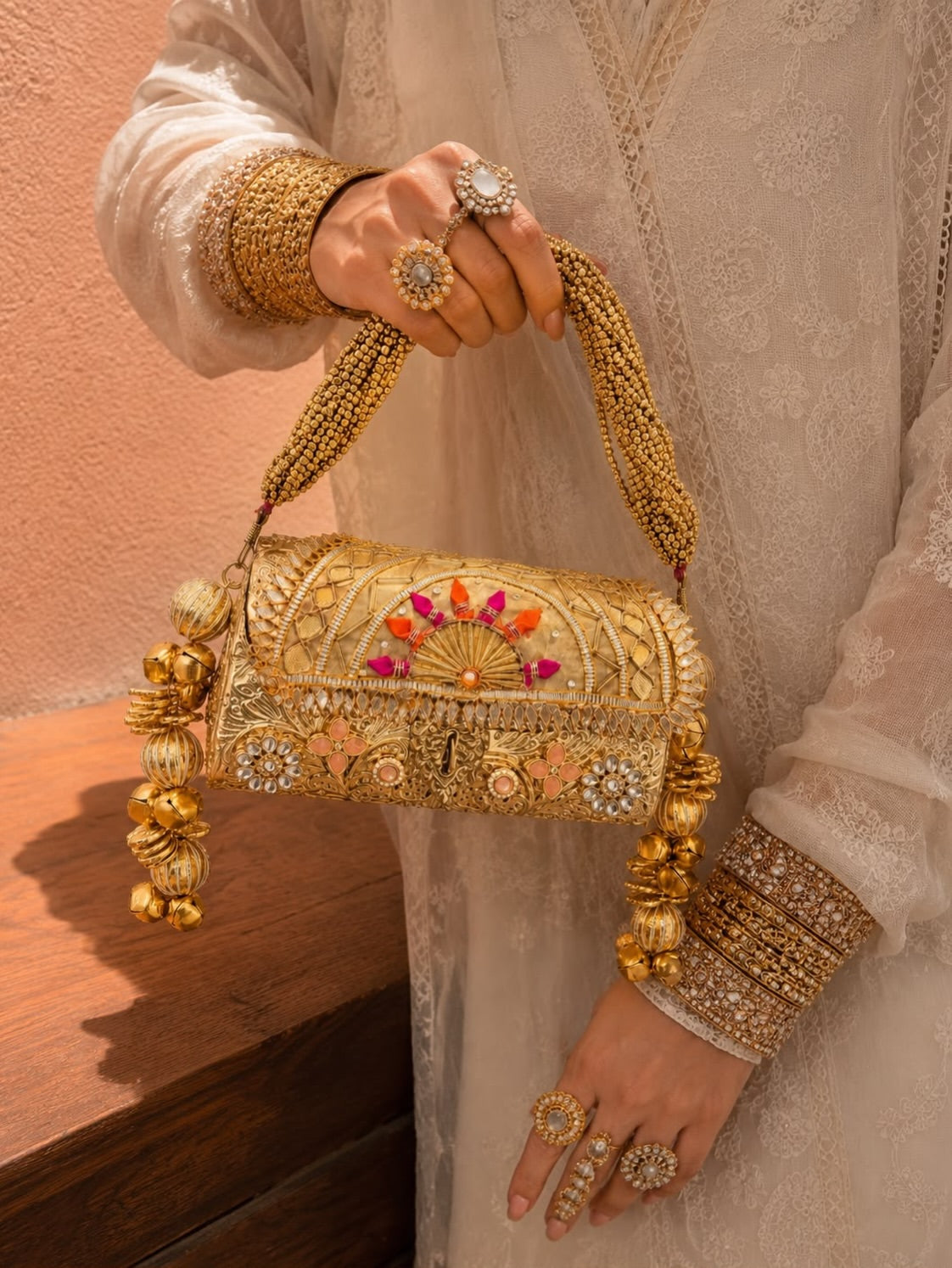 Rose Royal handcrafted clutch with pink and gold detailing