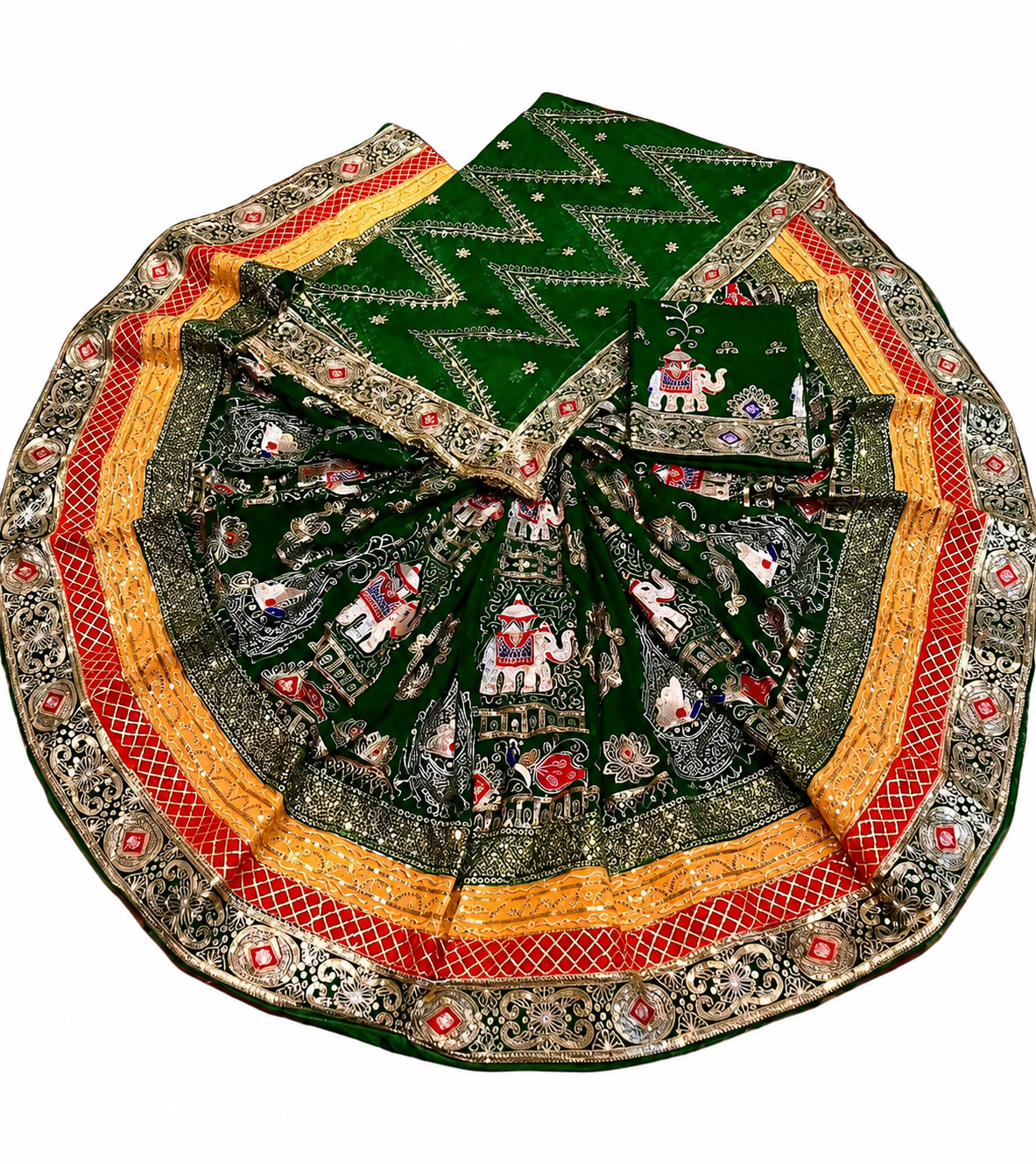 Royal 4 meter gher Rajasthani poshak with heavy Odhani and boutique finish