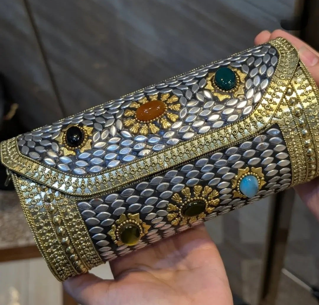 Royal brass wedding clutch bag for bridal and festive outfits