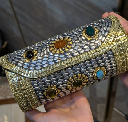 Royal brass wedding clutch bag for bridal and festive outfits