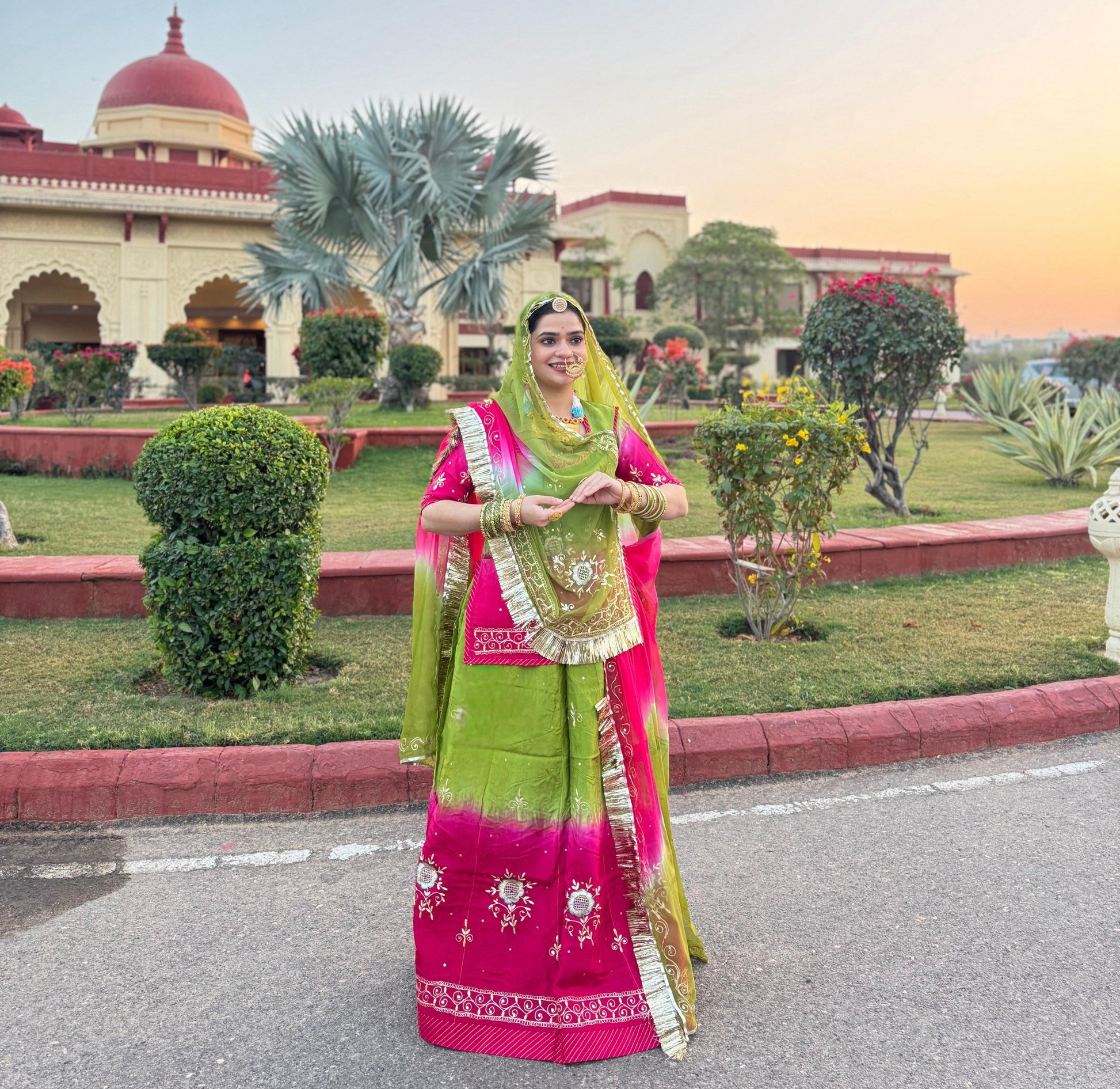 Royal designer Rajputi Poshak crafted with Aari Resham and Kundan work