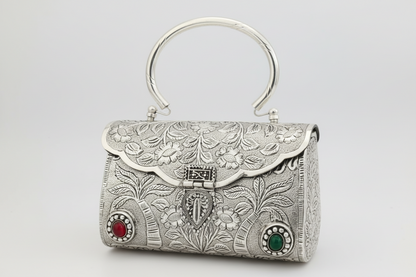 Royal floral brass clutch bag with traditional heritage detailing
