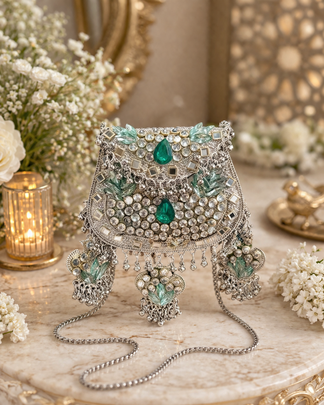 Royal gemstone embellished clutch bag for weddings and special occasions