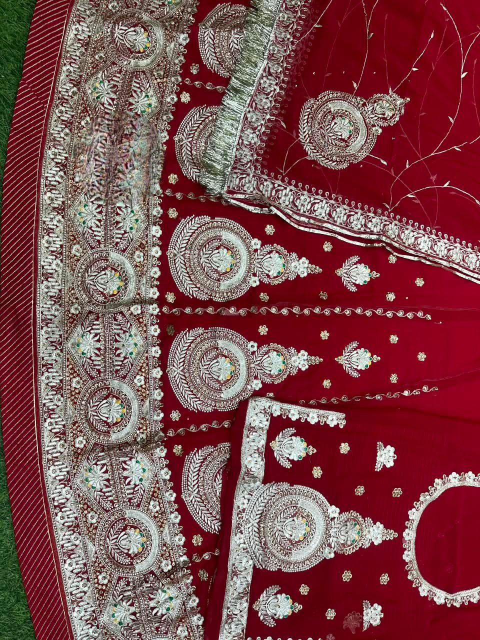Unstitched Royal Georgette Karwa Chauth Rajasthani Poshak in bright red