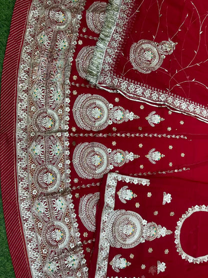 Unstitched Royal Georgette Karwa Chauth Rajasthani Poshak in bright red