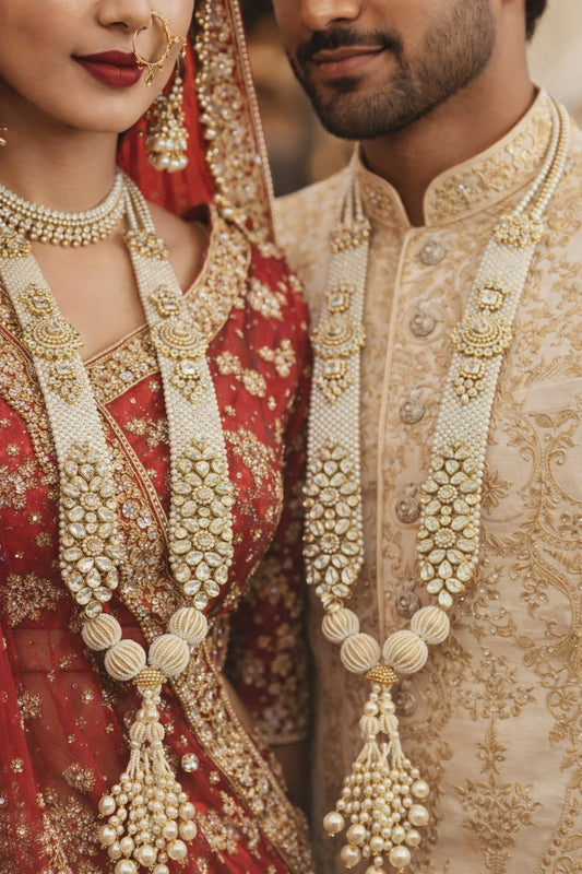 Royal handcrafted wedding varmala pair for bride and groom jaimala ceremony and traditional Indian wedding celebrations